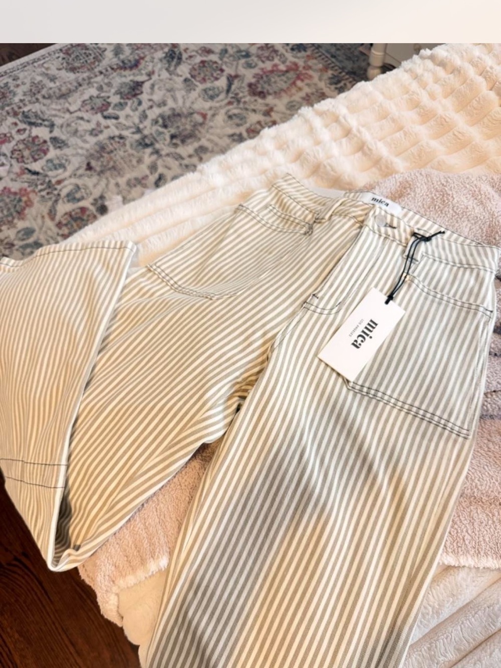 Nineties Striped Straight Leg Jeans in Cream